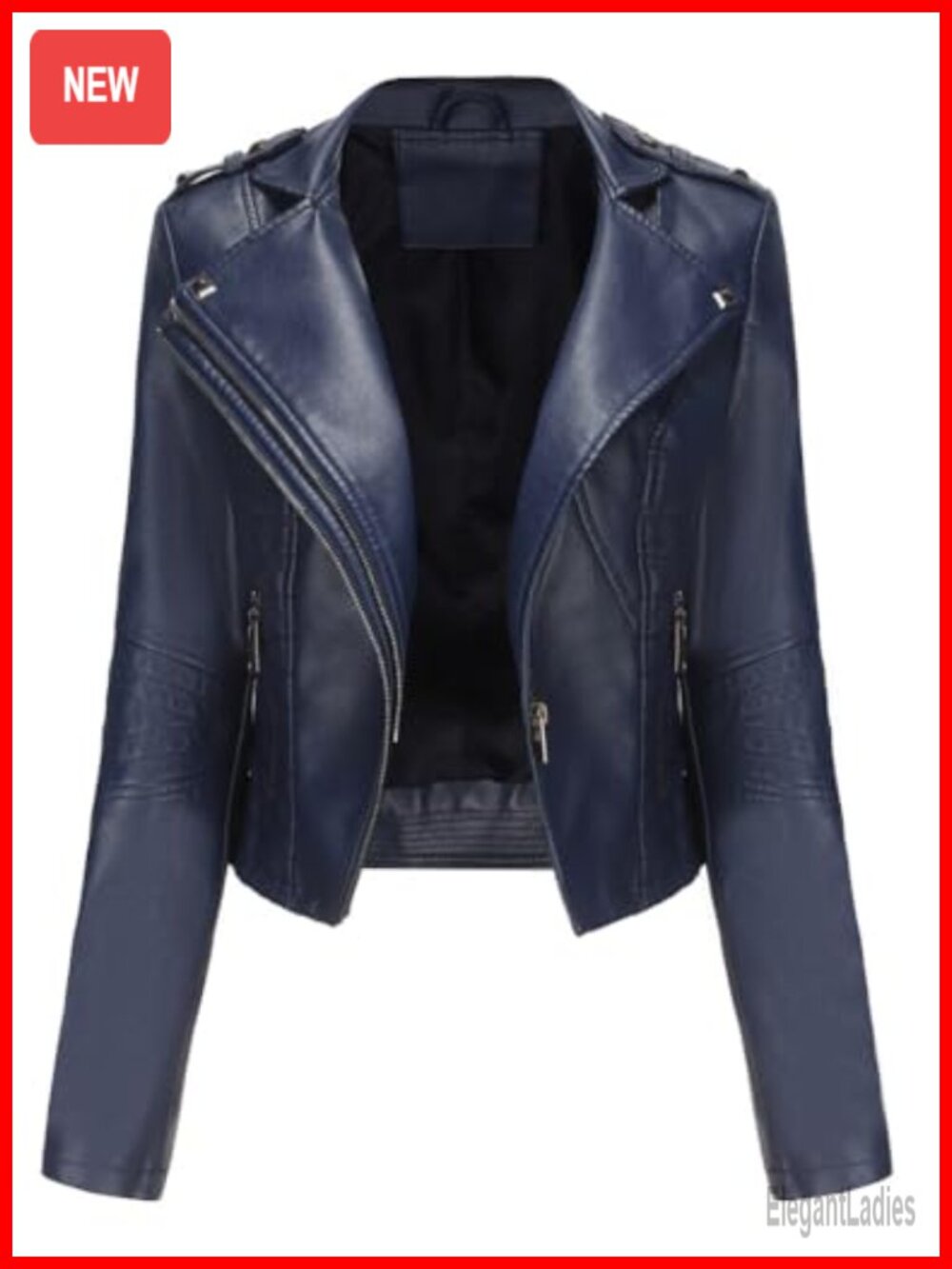 Women PU Leather Bomber Jacket Cropped Moto Coat Zip Front